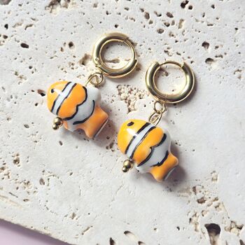 Clownfish Ceramic Earrings With 18ct Gold Plated Huggie Hoops, 4 of 6