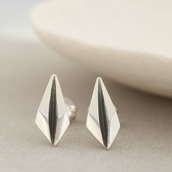 Geometric Earrings. Silver And Black Art Deco Studs, 6 of 9