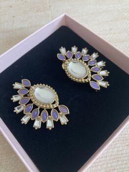 Purple Kundan Statement Lightweight Earrings, 3 of 5
