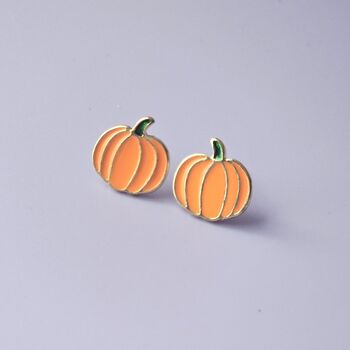 Enamel Pumpkin Stud Earrings Halloween Jewellery, 2 of 3