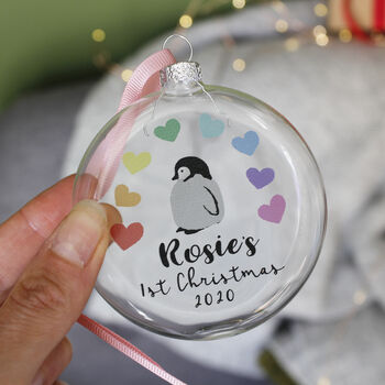 Baby's First Christmas Rainbow Penguin Bauble, 11 of 12
