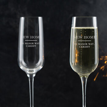 Personalised Engraved Champagne Flute Pair Housewarming Gift, 4 of 6
