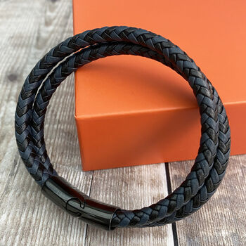 Tread Leather Bracelet Black And Blue, 2 of 3
