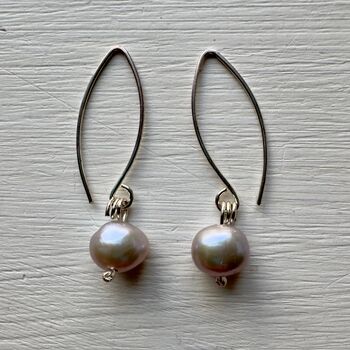 Grey Pearl Earrings On Long Sterling Silver Hooks, 2 of 5