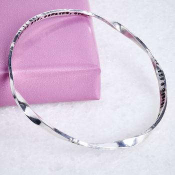 Twisted Tiny Text Personalised Silver Message Bangle, 2 of 5