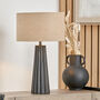 Black Wash Mango Wood Textured Cone Table Lamp, thumbnail 1 of 8