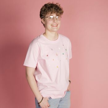 Unisex Hand Embroidered Pink Food T Shirt, 4 of 12