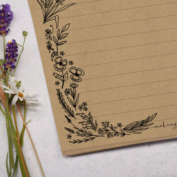 A5 Kraft Letter Writing Paper With Linear Flower Border, 2 of 4