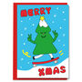 Cute Skateboard Rider Christmas Tree Merry Xmas Card, thumbnail 1 of 3