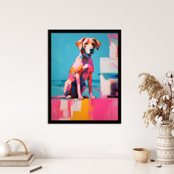 Reflecting Pink Dog At Sunset Fun Bright Wall Art Print, 4 of 6