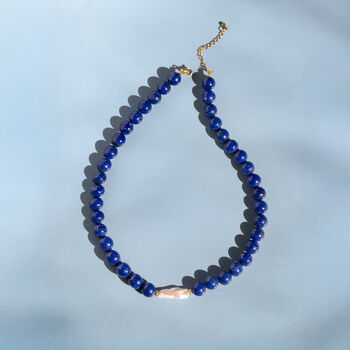 Lapis Lazuli And Keshi Pearl Necklace, 6 of 9