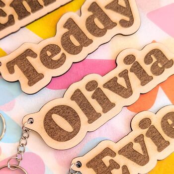 Personalised Wooden Name Keyring, 4 of 5