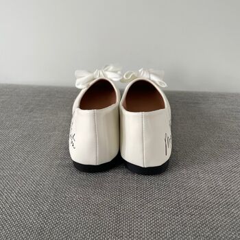 Personalised Bridal Prom White Bow Pump Slip On Flats, 5 of 7