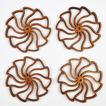 Set Of Four Wooden Wave Coasters In A Gift Box, 4 of 7