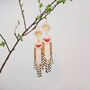 'Goldfinch' Hand Beaded Feather Inspired Earrings, thumbnail 2 of 4