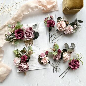 Dusty Rose, Pink And Blush Floral Hair Pins, 7 of 7