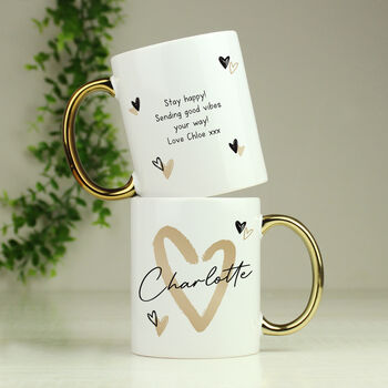 Personalised Hearts Gold Handled Ceramic Mug, 6 of 8