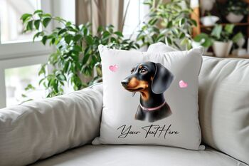 Personalised Black/Tan Dachshund Hearts Cushion Cover Gift, 2 of 2