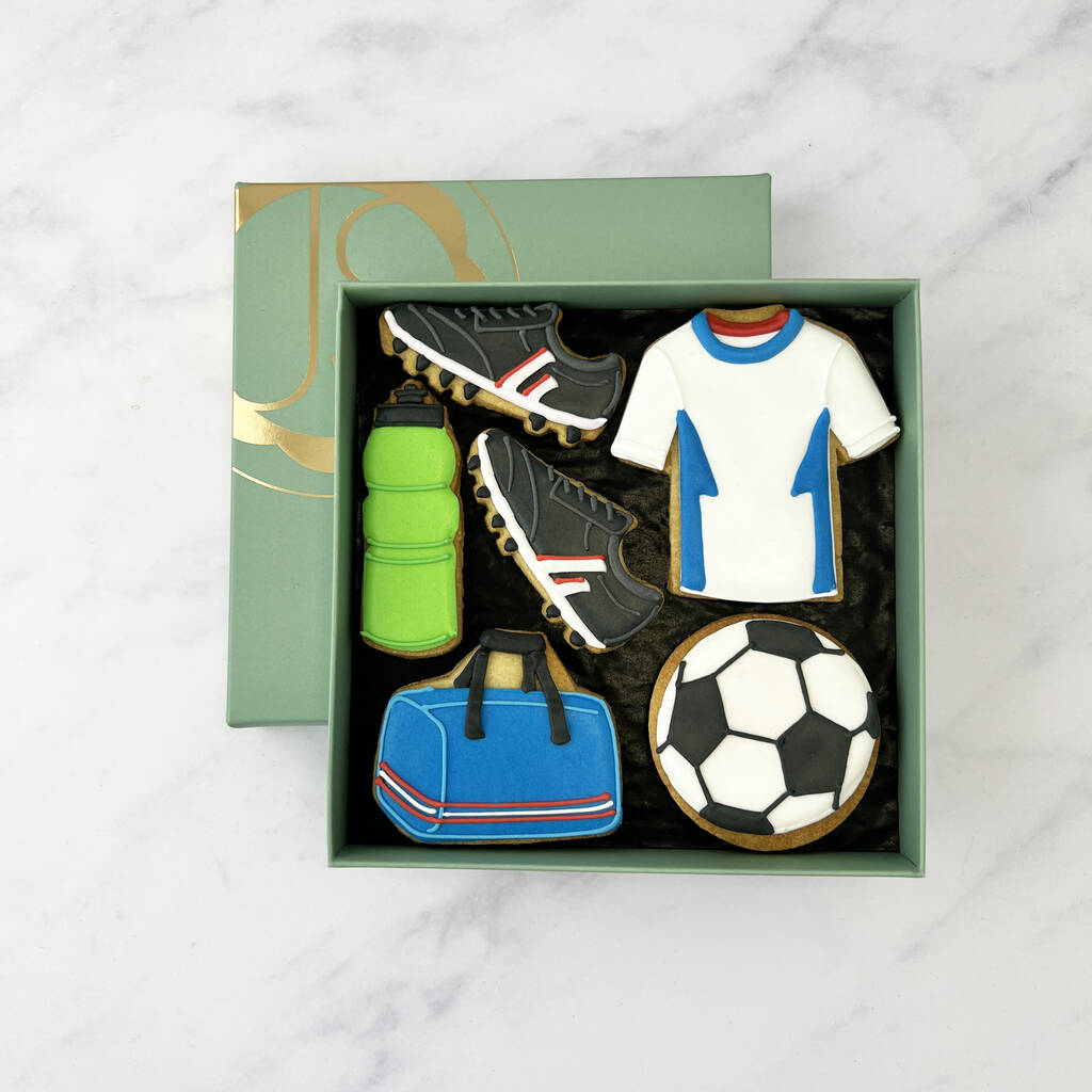 Football Gift Box By Juliet Stallwood Cakes and Biscuits