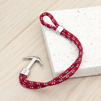Personalised Men's Red Rope Nautical Anchor Bracelet, 5 of 9