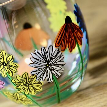 Wildflower Painted Round Glass Tea Light Holder, 3 of 5