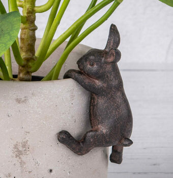 Bronze Effect Rabbit, Hedgehog, Mouse Plant Pot Hanger, 2 of 4