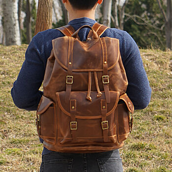 Military Style Genuine Leather Backpack In Worn Brown, 12 of 12