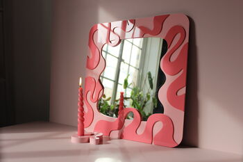 Statement Wavy Ripple Mirror In Pink And Raspberry, 9 of 9