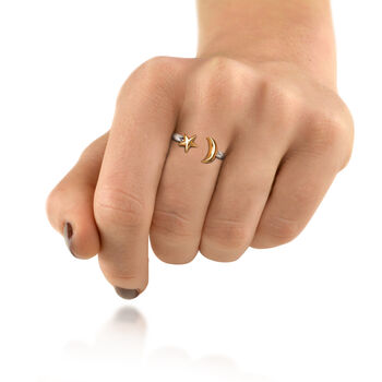 Adjustable Ring Star And Cresent In Silver/Gold Plated, 2 of 3