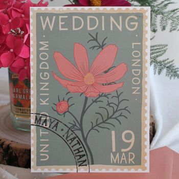 Vintage Stamp Inspired Floral Wedding Invite, 2 of 3