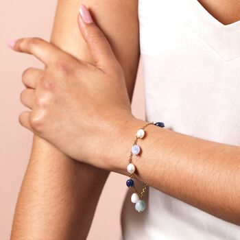Semi Precious Blue Bead And Pearl Charm Bracelet In Gold, 3 of 3