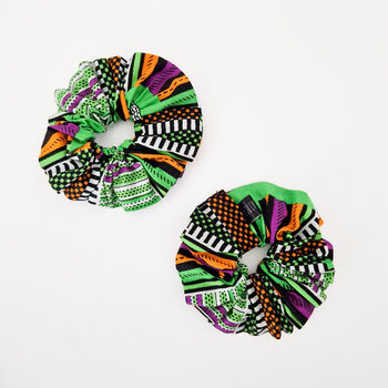 Two African Print Scrunchies | Green Kofi Print, 5 of 6