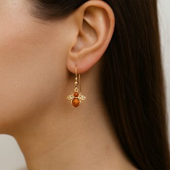 Gold Plated Sterling Silver Baltic Amber Bee Earrings, 2 of 4