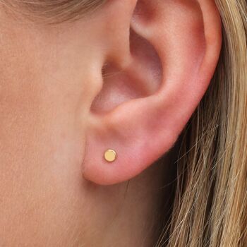 Tiny Gold Plated Sterling Silver Circle Disc Stud Earrings, 2 of 3