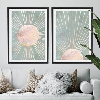 Boho Sun Green Marble Gold Wall Art Print, 5 of 8