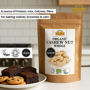 Ausha Organic Whole Cashew Nuts 500g Great Taste Award UK Certified Organic By Soil Association, 6 of 12