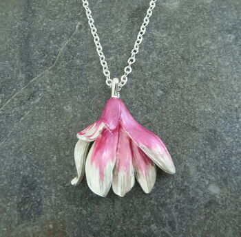 Magnolia Pink Flower Pendant Necklace, 2 of 5