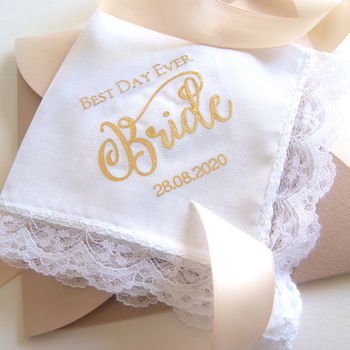 Brides Wedding Gift Keepsake Handkerchief Best Day Ever, 3 of 6