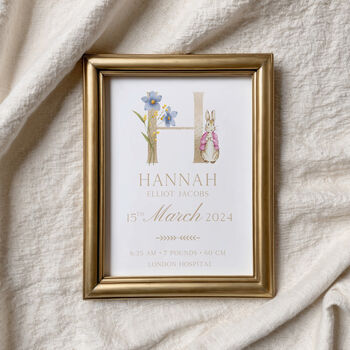 Personalised Bunny Floral Initial Birth Print For Nursery, 3 of 6