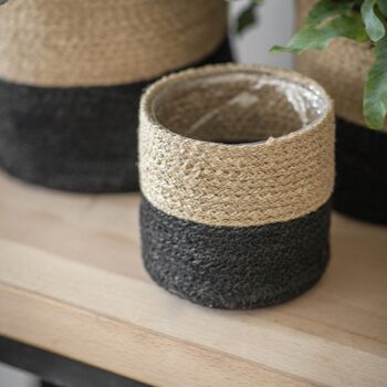 Set Of Three Jute And Black Planters, 2 of 2