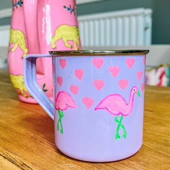 Hand Painted Enamel Mug | Purple Flamingo, 3 of 3