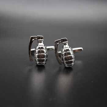Grenade Cufflinks Silver Statement Gift For Men Bold And Cool Design, 4 of 6