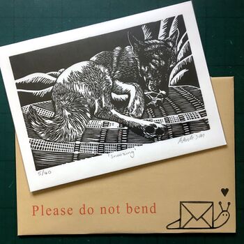 Limited Edition Dog Linocut Print 'Snoozing', 3 of 3