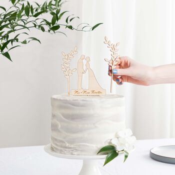 Wedding Couple And Leafy Branches Cake Topper Set, 2 of 2