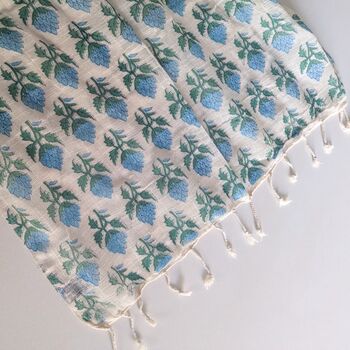 Handmade Indian Block Printed Floral Scarf, Khadi Cotton, 2 of 9