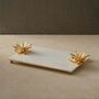 Handmade White Marble Tray With Gold Flower Handles, thumbnail 2 of 2
