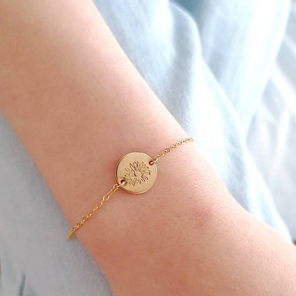 Gold Birth Flower Bracelet By A Box For My Treasure
