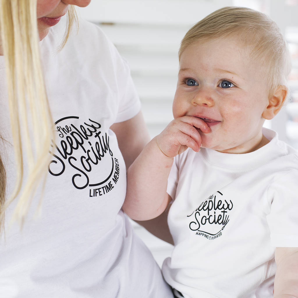 Personalised Sleepless Society Mother's Day T Shirt Set, 1 of 8