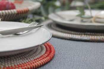 Set Of Four Handwoven Placemats With Red Rim, 2 of 4