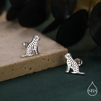 Sterling Silver Tiger Stud Earrings, 3 of 12